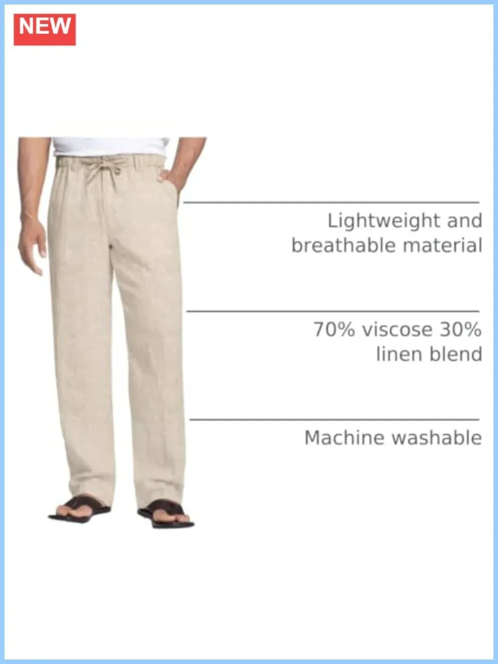 Men's Linen Pants Drawstring Lightweight Casual Beach Summer Straight Leg